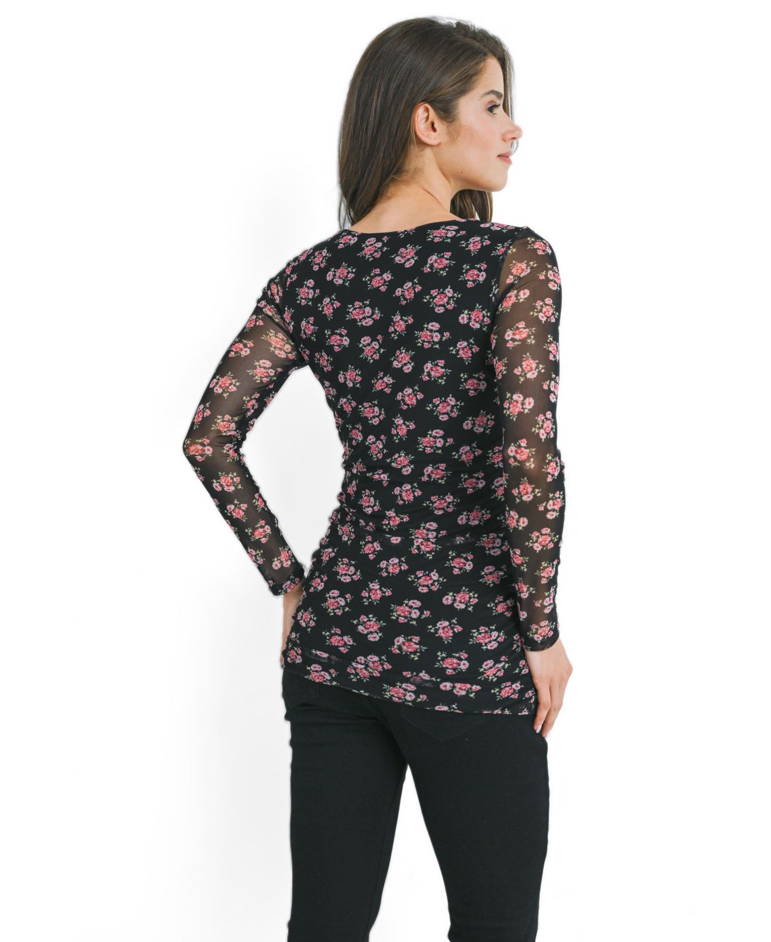 Maternity Square-Neck Floral-Mesh Top