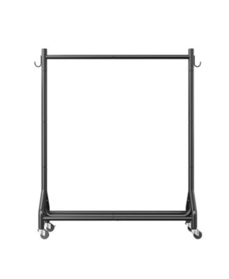 Rolling Clothing Rack with Hanging Rod, Side Hooks and Wheels for Laundry and Living Room