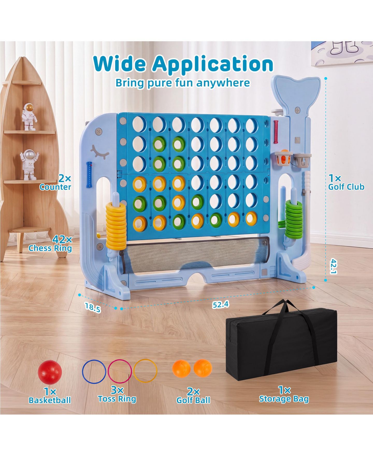Детские игрушки SUGIFT 4-in-1 Connect Game, Adjustable-Height Outdoor Toy Set, 52.4"H x 18.5"W, Ages 3+, цвет: Синий — фото 5