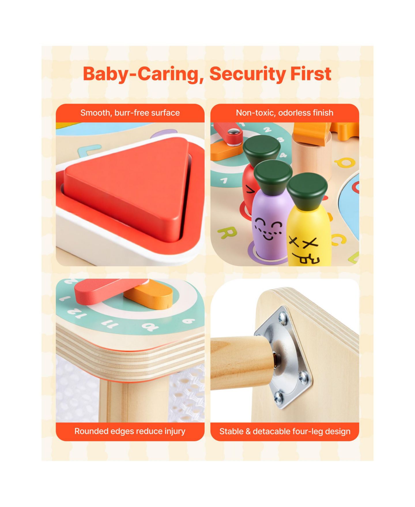 Детская игрушка SUGIFT 8-in-1 Shape Sorting Activity Table, Ages 6 Months+, цвет: Натуральный — фото 6