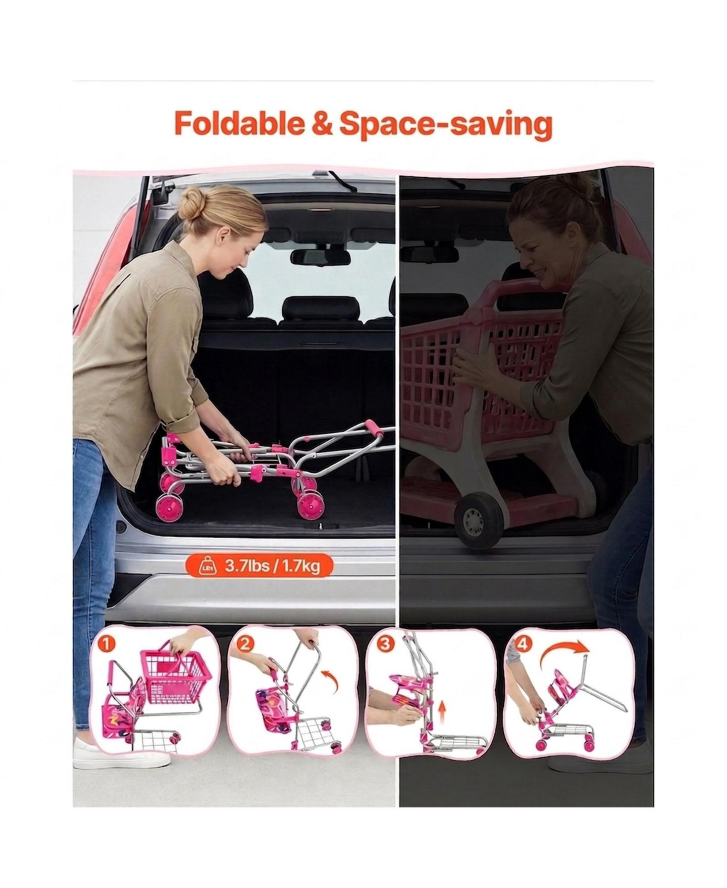Детские игрушки SUGIFT Metal Toy Shopping Cart and Doll, 2-Piece Set, Ages 3+, цвет: Розовый — фото 7