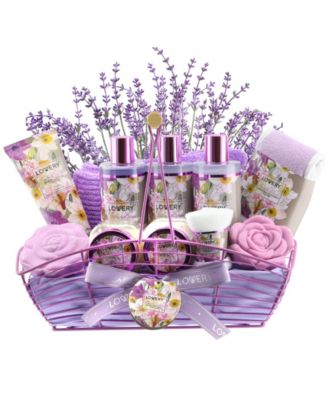 Vanilla Lavender Home Spa Body Care Gift Set, Natural Bath Gift Basket, 13 Piece Self Care Kit