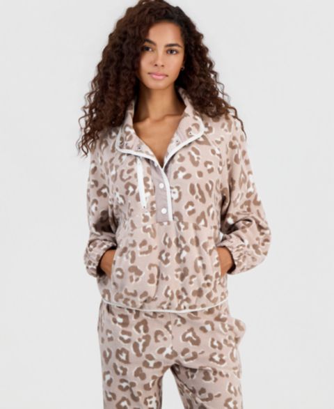Женская куртка Hippie Rose Juniors' Camo Mock-Neck Quarter-Zip Fleece, цвет: Мокко леопардовый