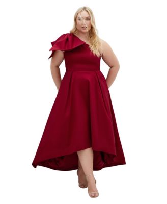 Plus Size Captivate One-Shoulder Fit & Flare Hi-Lo Dress