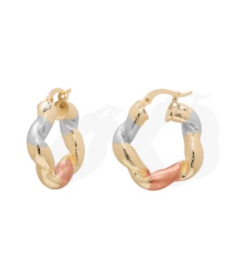 Tri-Color Twist Square Hoop Earrings