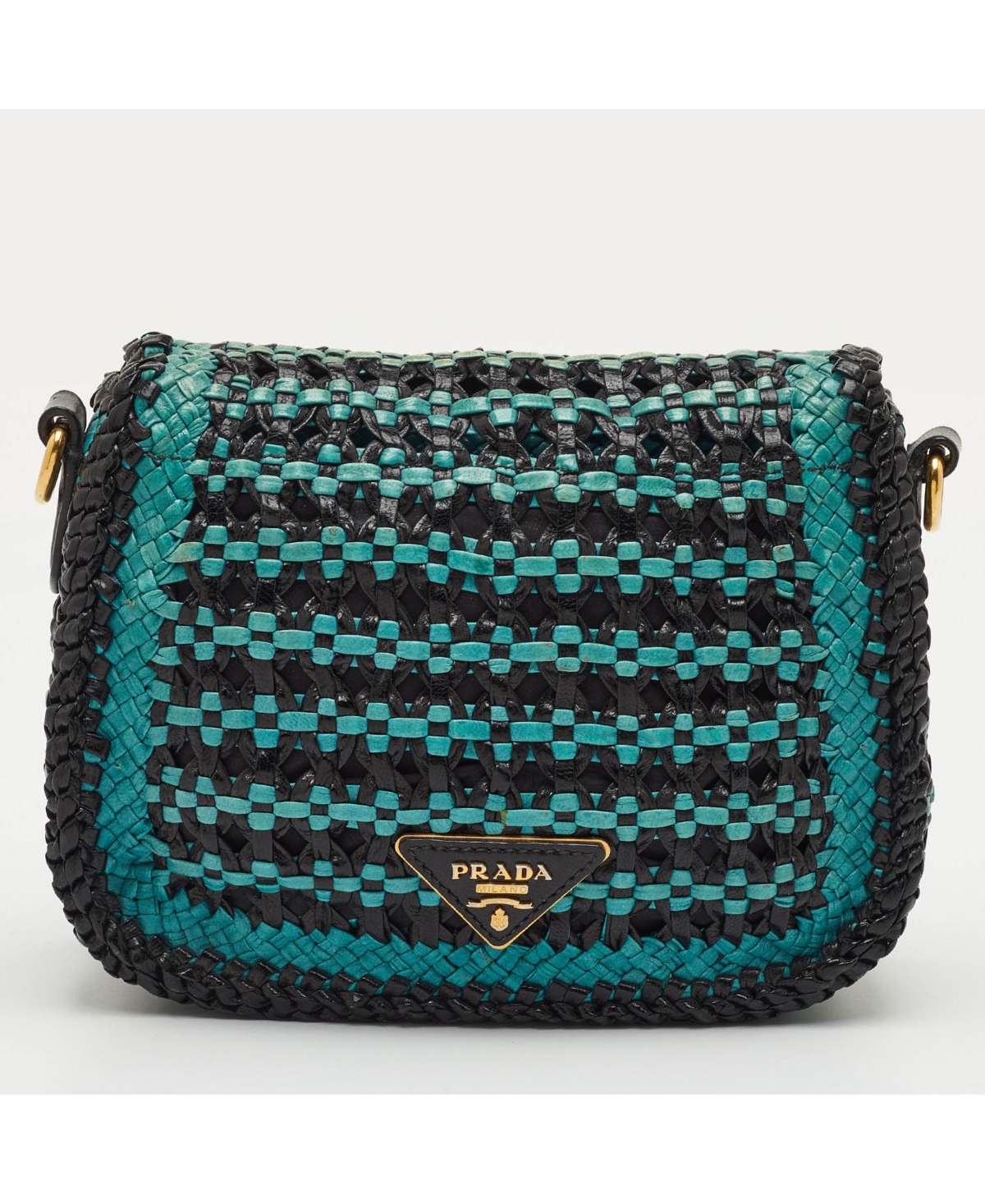 Pre-Owned Prada Women's Woven Madras Leather Crossbody Bag