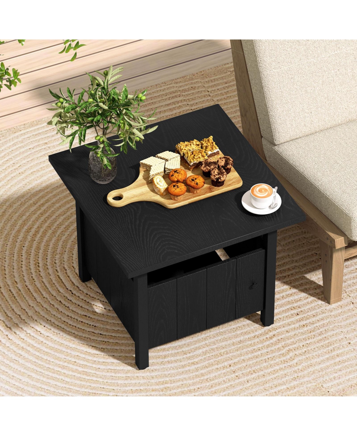 Mecale 22 in Umbrella Side Table with 1.89 in Pole Hole and Sandbags