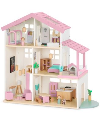3-Story Wooden Dollhouse with 40 Accessories, Ages 3+