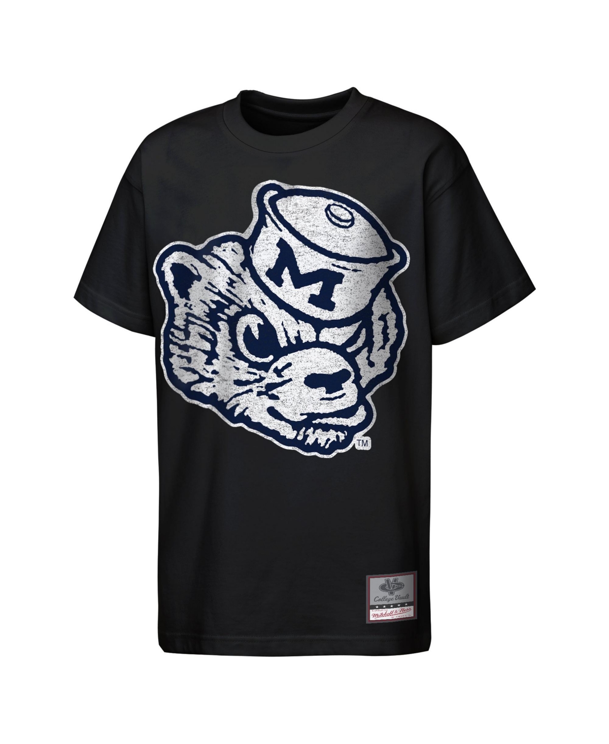 Mitchell & Ness Boys' and Girls' College Vault Distressed Big Face Mascot Graphic T-Shirt - Black