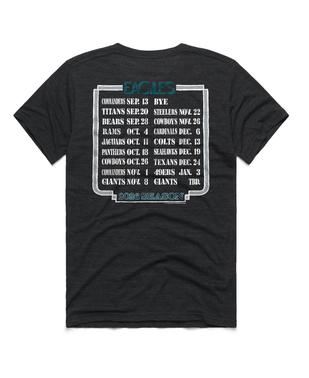 Homage Men's and Women's Charcoal Philadelphia Eagles 2026 Nfl Schedule Queen Tri-Blend T-Shirt