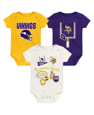 Baby Boys and Girls Minnesota Vikings Littlest Player Short-Sleeve Screen-Print Bodysuit, 3-Pack