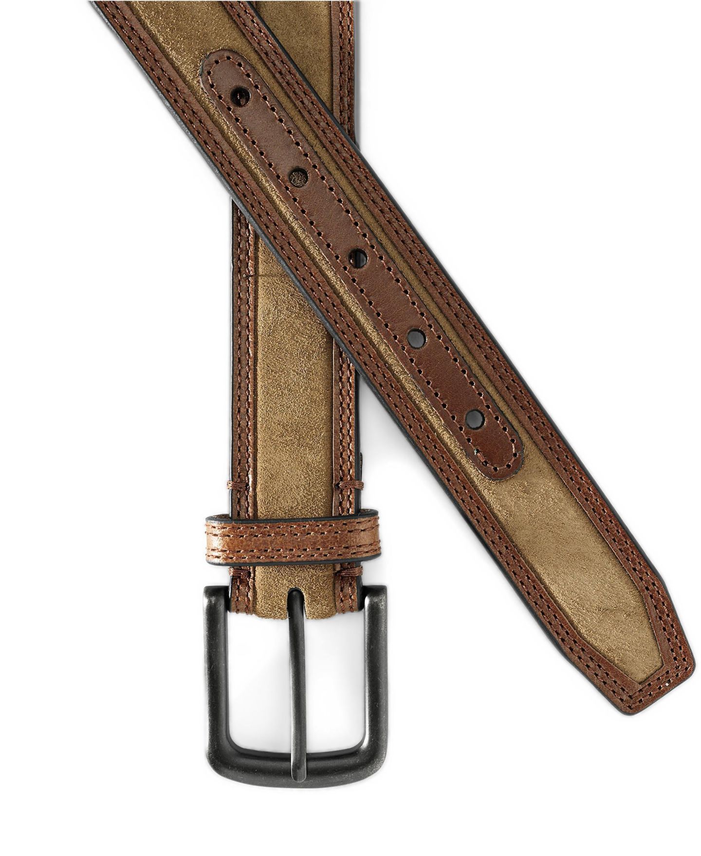 Мужской ремень Lands' End Big & Tall Rugged Leather Antique Brass Belt, цвет: Коричневый разноцветный — фото 2