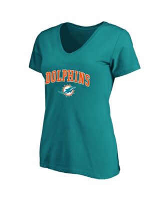 Women's Plus Size Miami Dolphins Arch Over Logo V-Neck Short Sleeve T-Shirt