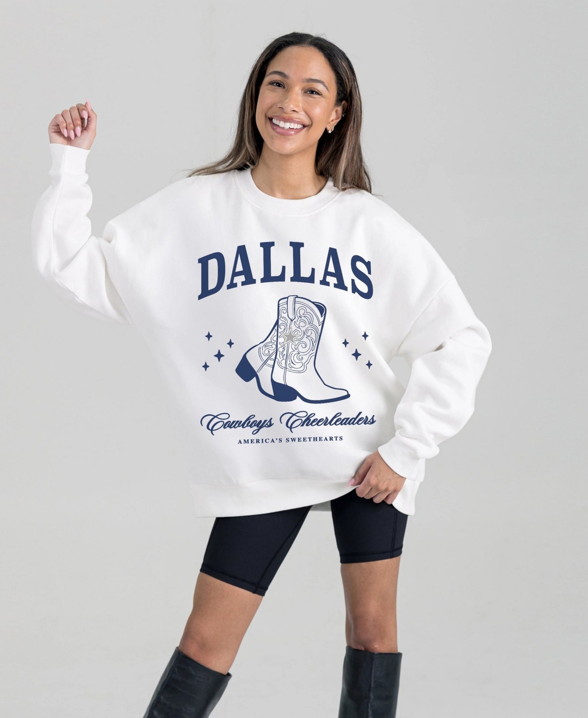 Gameday Couture Women's Dallas Cowboys Cheer Collection Boots Oversized Long-Sleeve Fleece Crewneck Sweatshirt - White