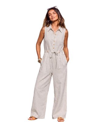 Women's Vertical-Stripe Sleeveless Wide-Leg Jumpsuit