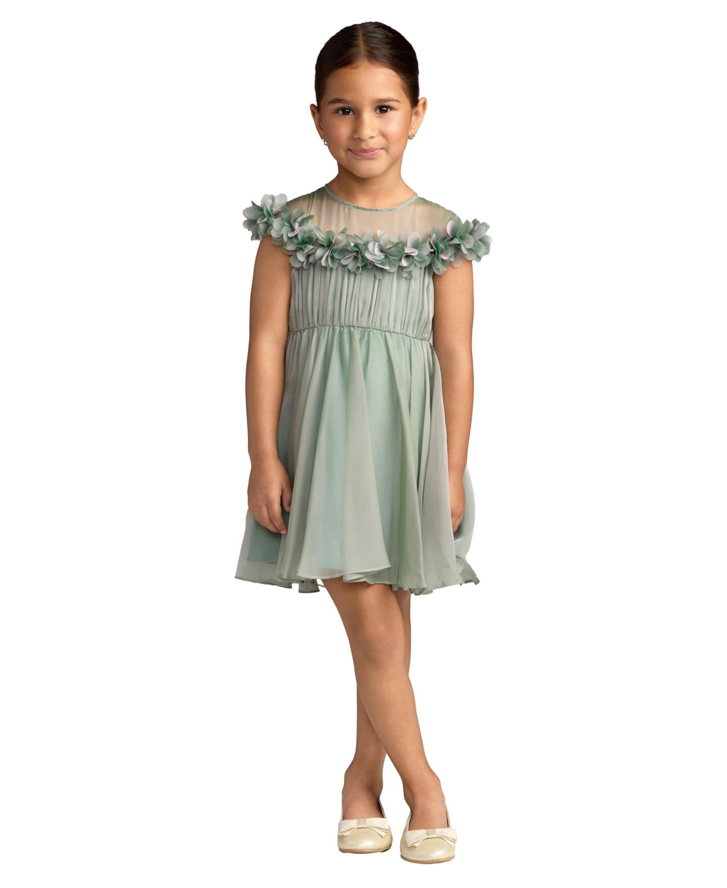 Платье Mac Duggal Floral Applique Chiffon A-Line Dress для девочек, цвет: Шалфейный — фото 1