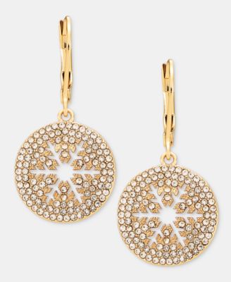 Crystal Gold-Tone Pave Snowflake Drop Earrings