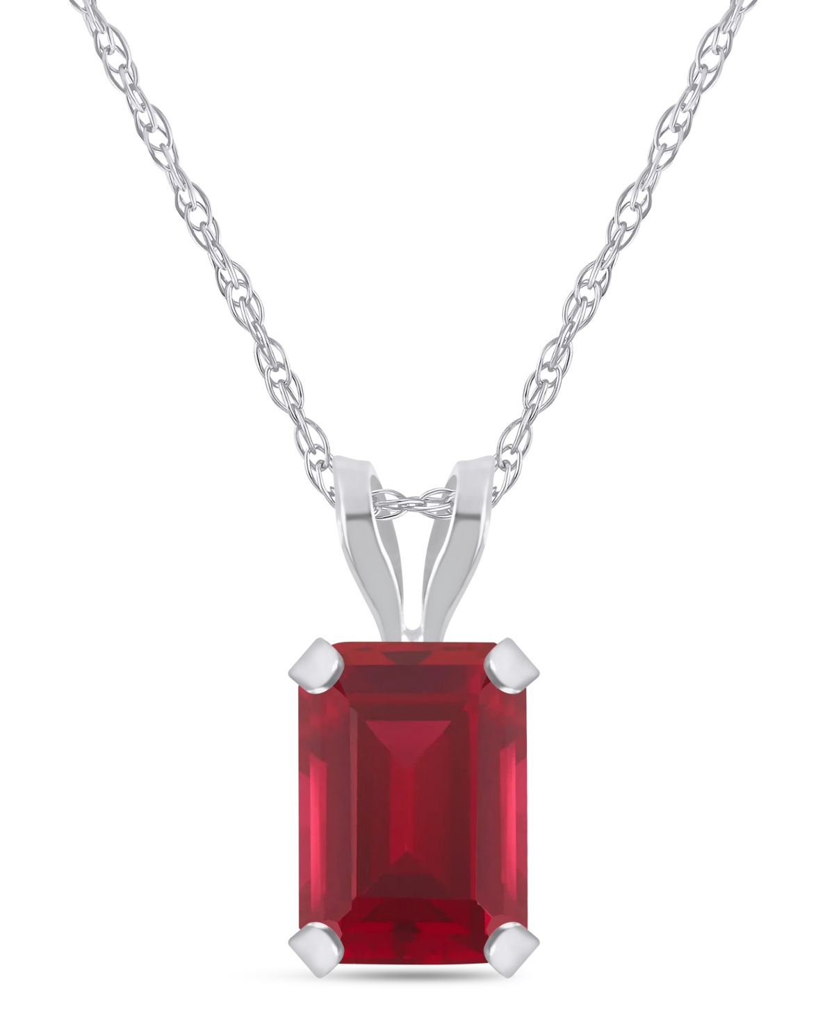 Macy's Lab-Grown Emerald (7/8 ct. t.w.) Pendant Necklace in 10k White Gold - Ruby