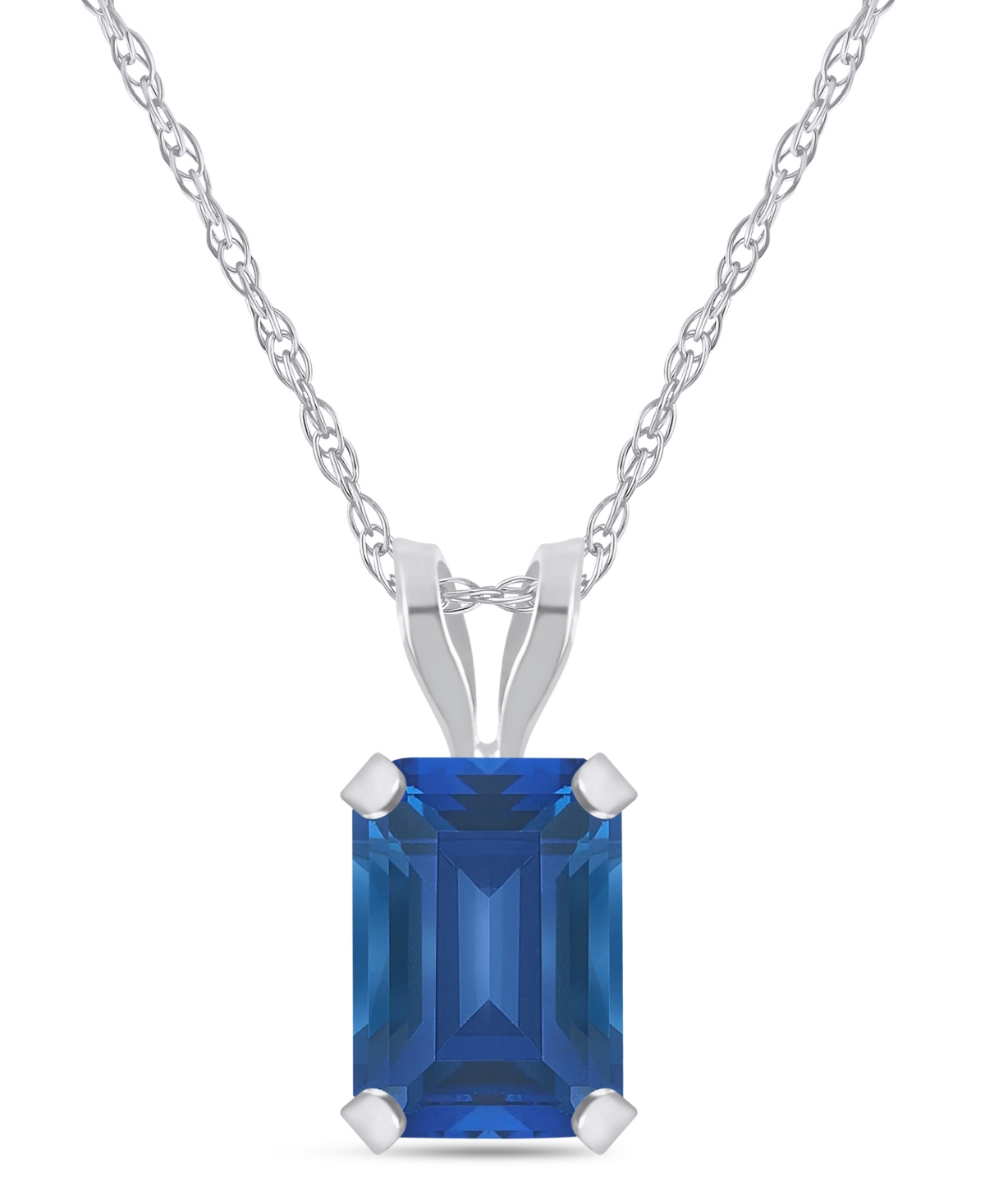 Macy's Lab-Grown Emerald (7/8 ct. t.w.) Pendant Necklace in 10k White Gold - Sapphire