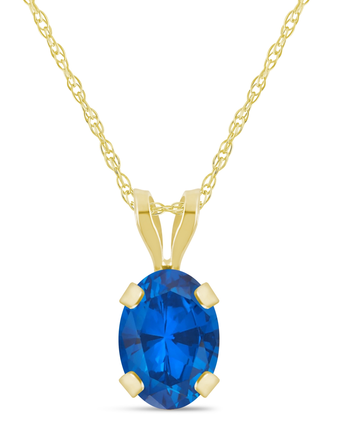 Macy's Lab-Grown Sapphire (1 ct. t.w.) Pendant Necklace in 10k Yellow Gold - Sapphire