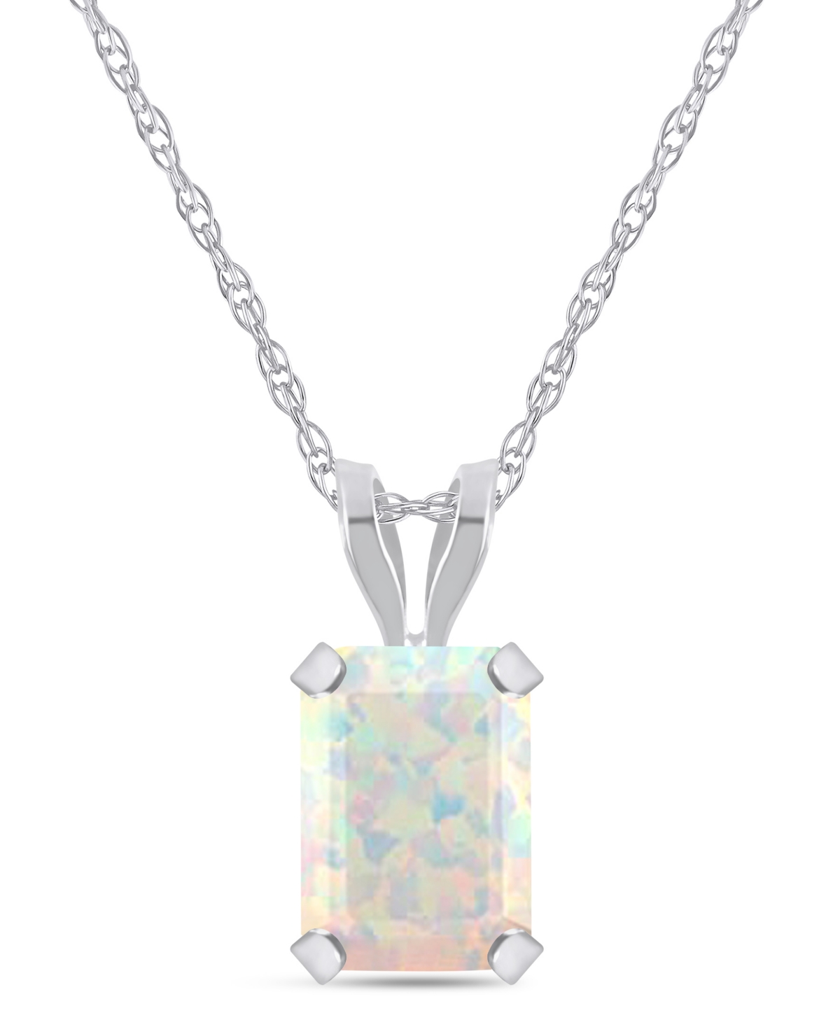 Macy's Lab-Grown Emerald (7/8 ct. t.w.) Pendant Necklace in 10k White Gold - Opal