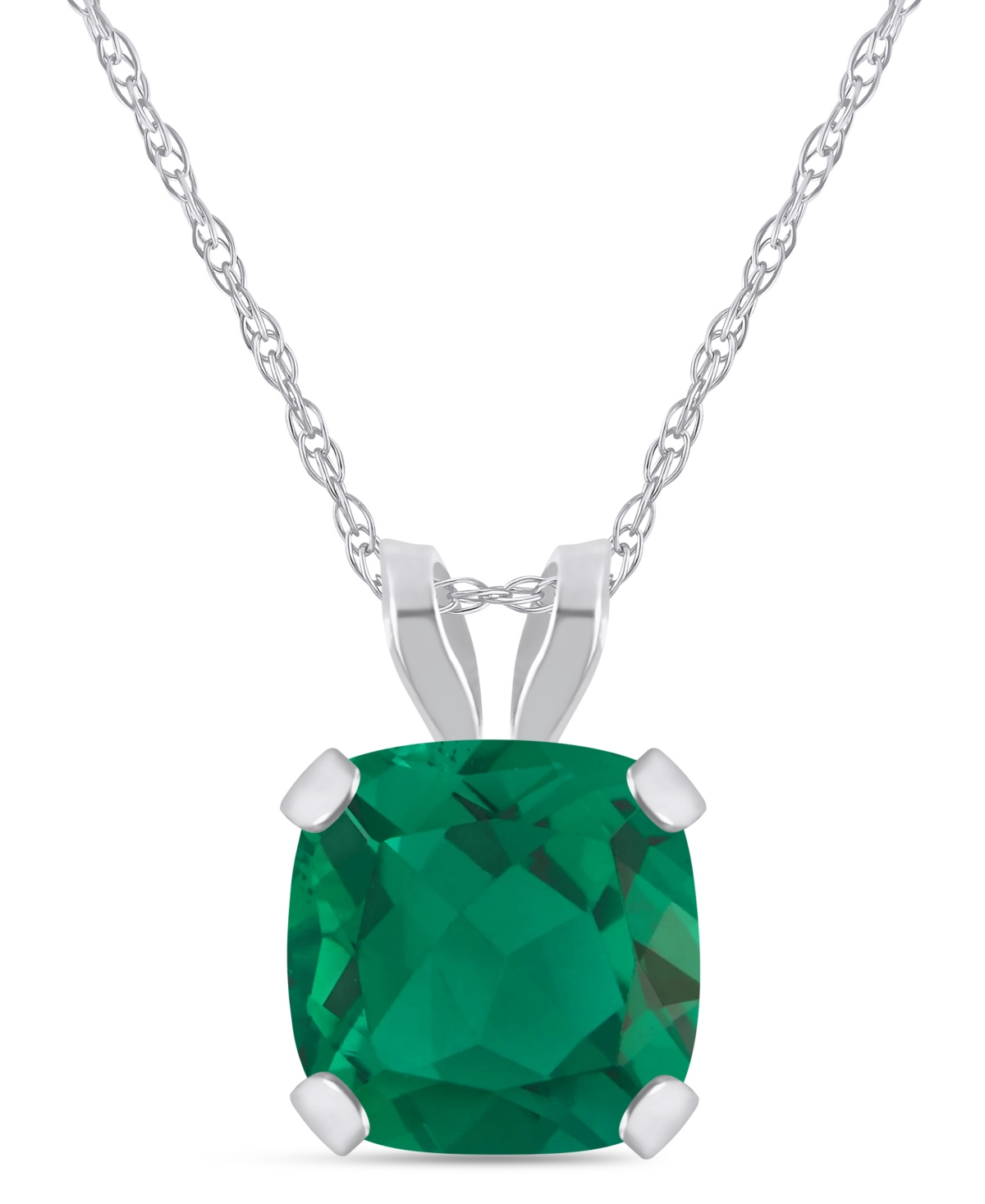 Macy's Lab-Grown Emerald (3/4 ct. t.w.) Pendant Necklace 10k White Gold