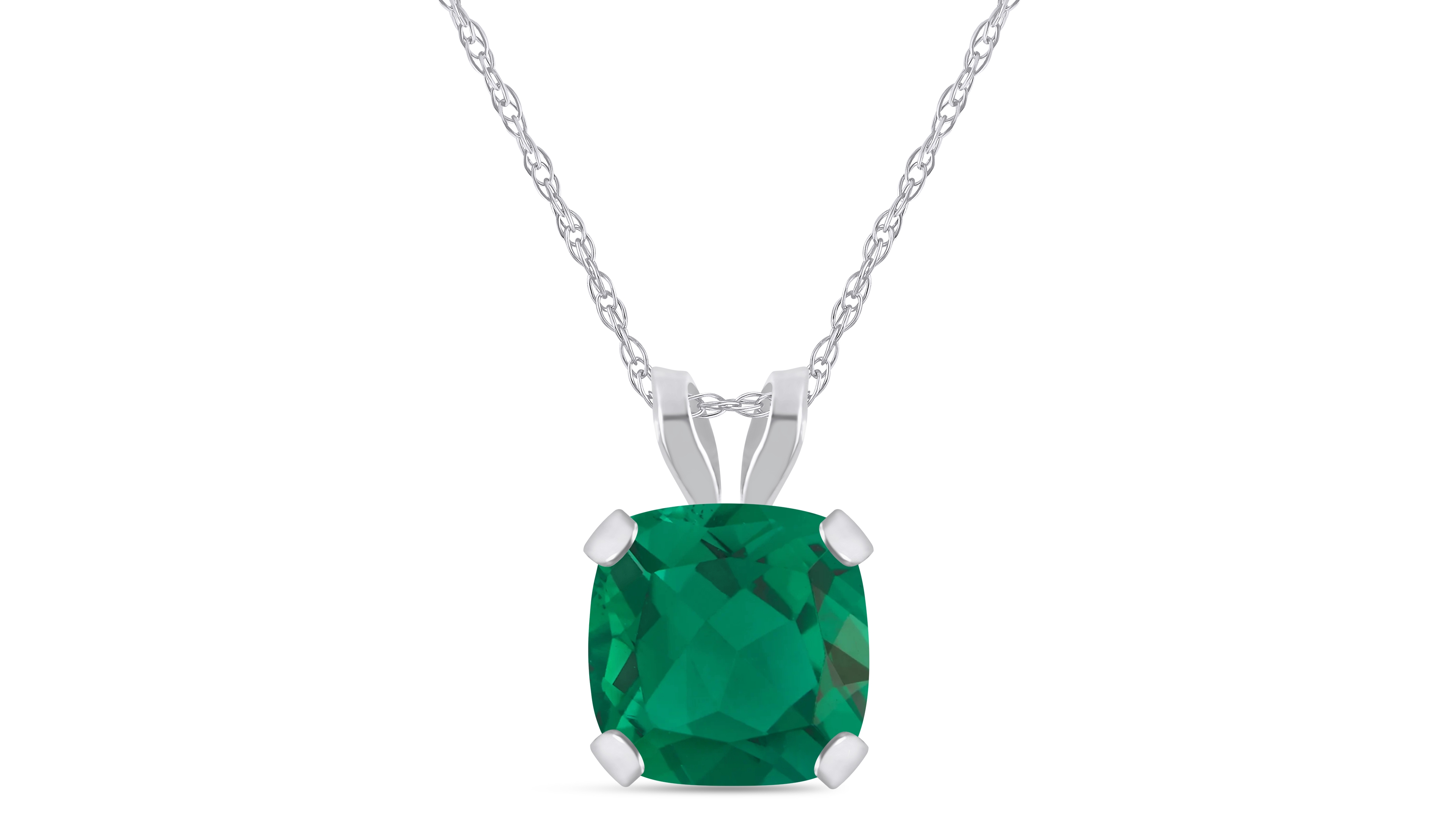 Macy's Lab-Grown Emerald (3/4 ct. t.w.) Pendant Necklace 10k White Gold