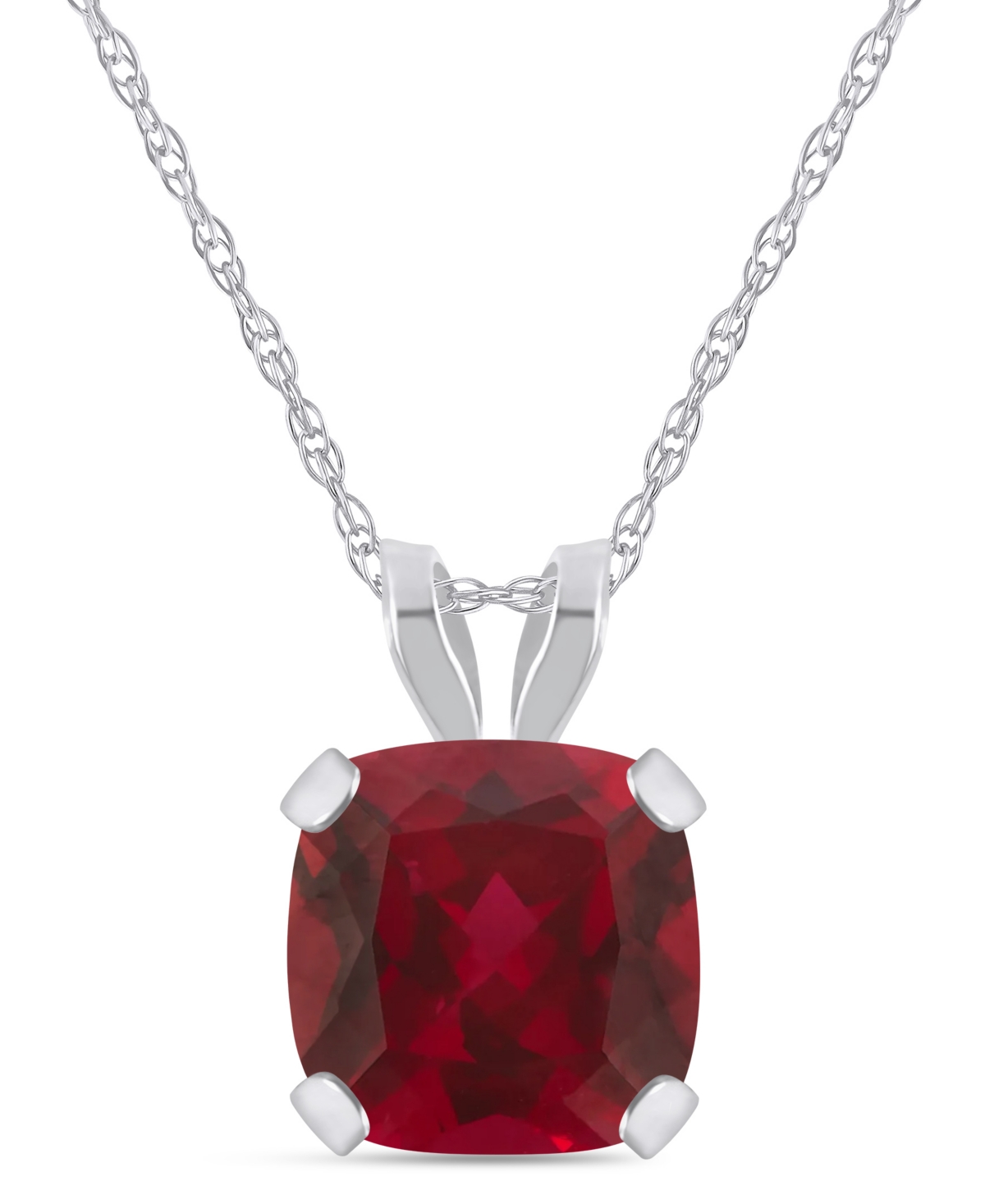 Macy's Lab-Grown Emerald (3/4 ct. t.w.) Pendant Necklace in 10k White Gold - Ruby