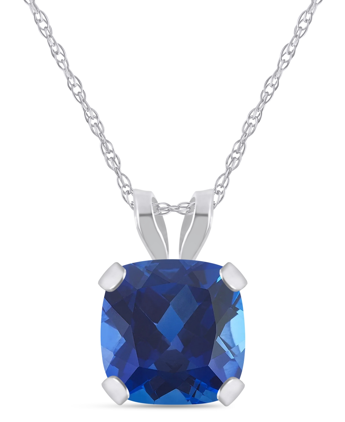 Macy's Lab-Grown Emerald (3/4 ct. t.w.) Pendant Necklace in 10k White Gold - Sapphire