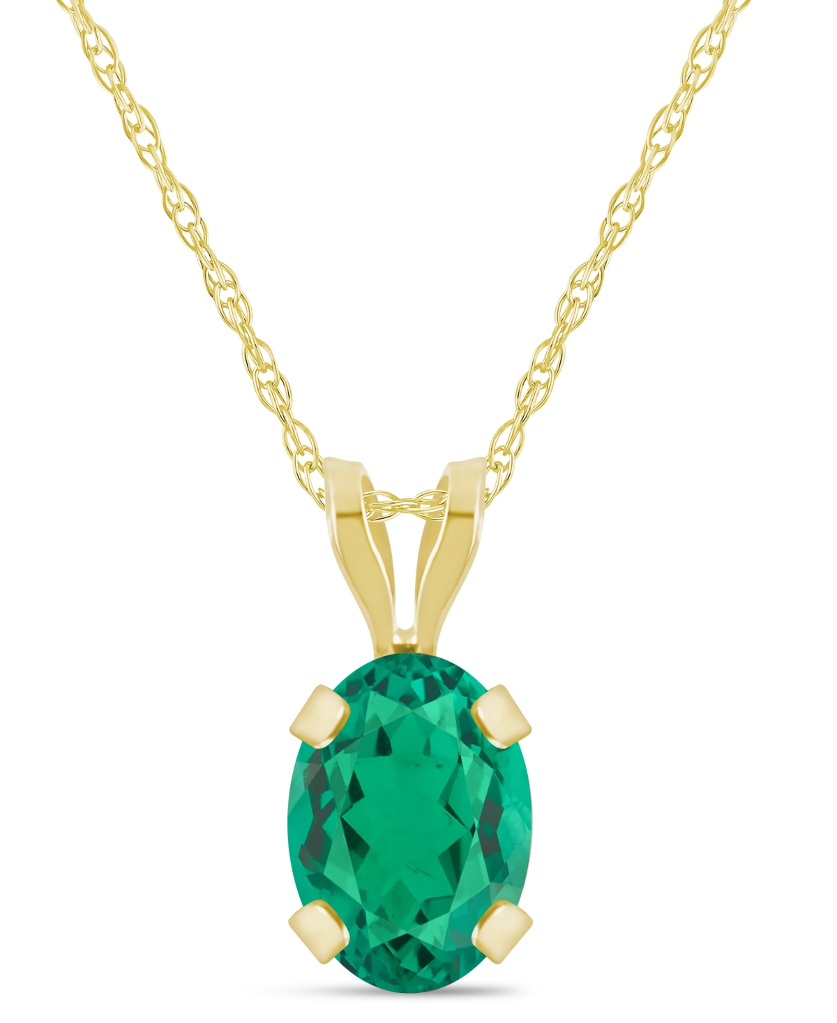 Macy's Lab-Grown Sapphire (1 ct. t.w.) Pendant Necklace in 10k Yellow Gold - Emerald
