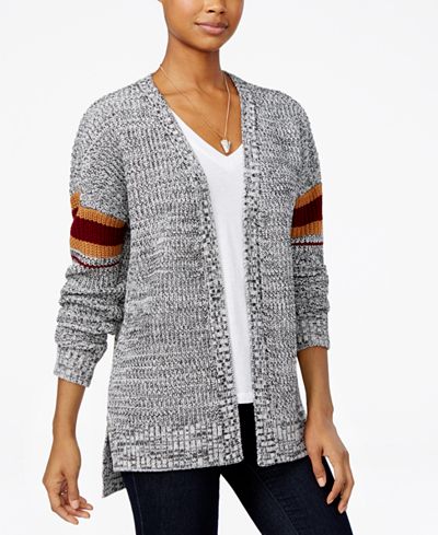 Hippie Rose Juniors' Striped High-Low Cardigan