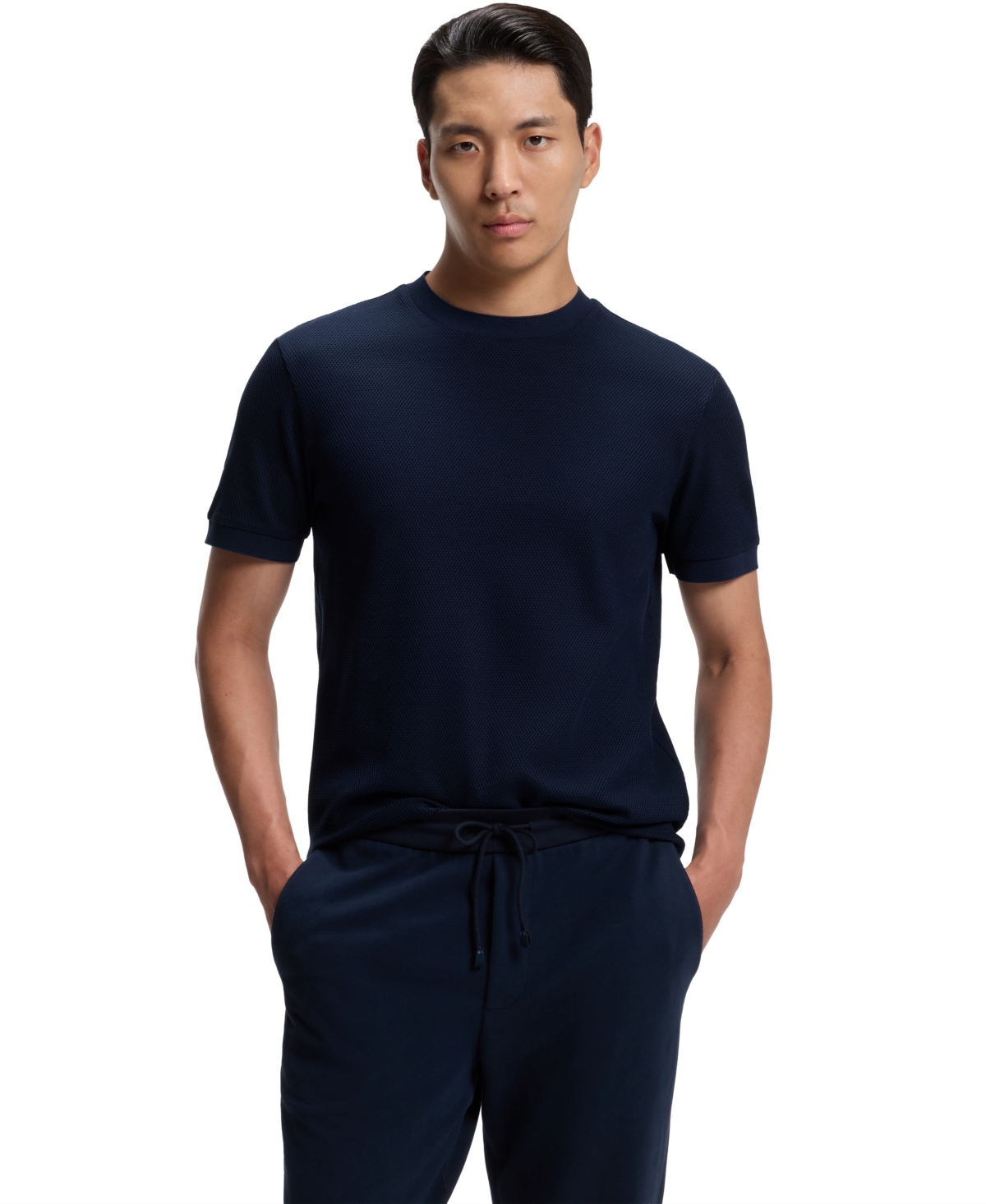 Boss by Hugo Boss Men's Cotton-Pique Two-Tone Regular-Fit T-Shirt - Dark Blue