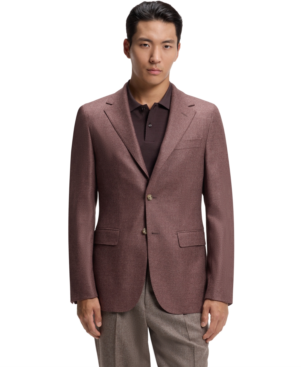 Boss by Hugo Boss Men's Wool-Silk Regular-Fit Single-Breasted Blazer - Open Brown
