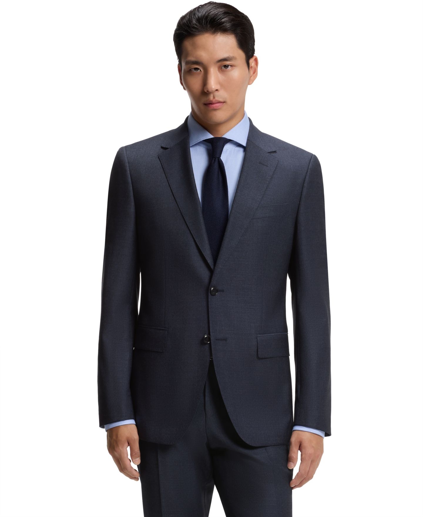 Мужские комплекты Hugo Boss Patterned Stretch Wool Two-Piece Slim-Fit Suit, цвет: Тёмный синий — фото 5
