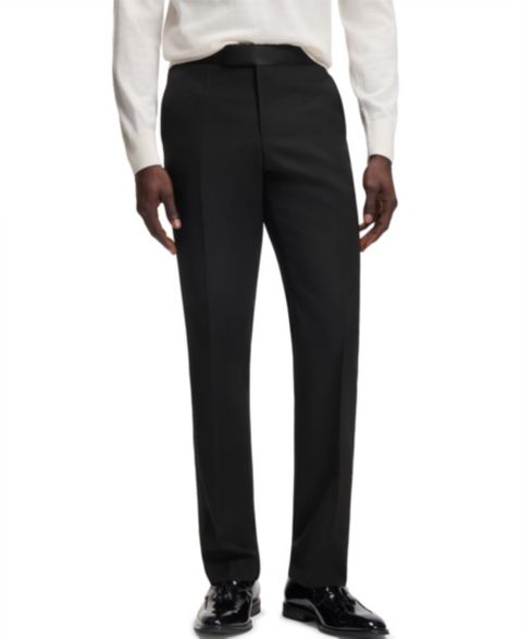 Мужские брюки Hugo Boss BOSS by Wool Slim-Fit Tuxedo, цвет: Чёрный