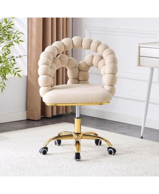 Bubble Vanity Chair, Modern Velvet Adjustable Swivel Desk Chair with Wheels and Base for Makeup Room, Home Office and Bedroom