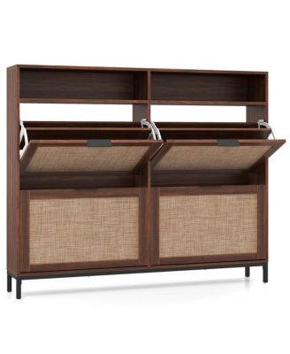 4-Drawer Shoe Cabinet with Open Shelves and Freestanding Storage