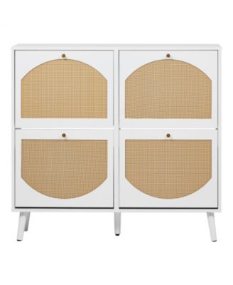 4-Compartment Rattan Shoe Storage Cabinet with Flip Drawers