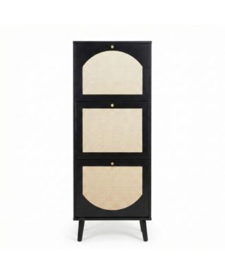 Rattan Shoe Cabinet with 3-Tier Storage for Entryway