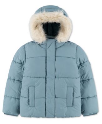 Girls' 4-16 Ultra Hooded Faux Fur-Trim Puffer Jacket