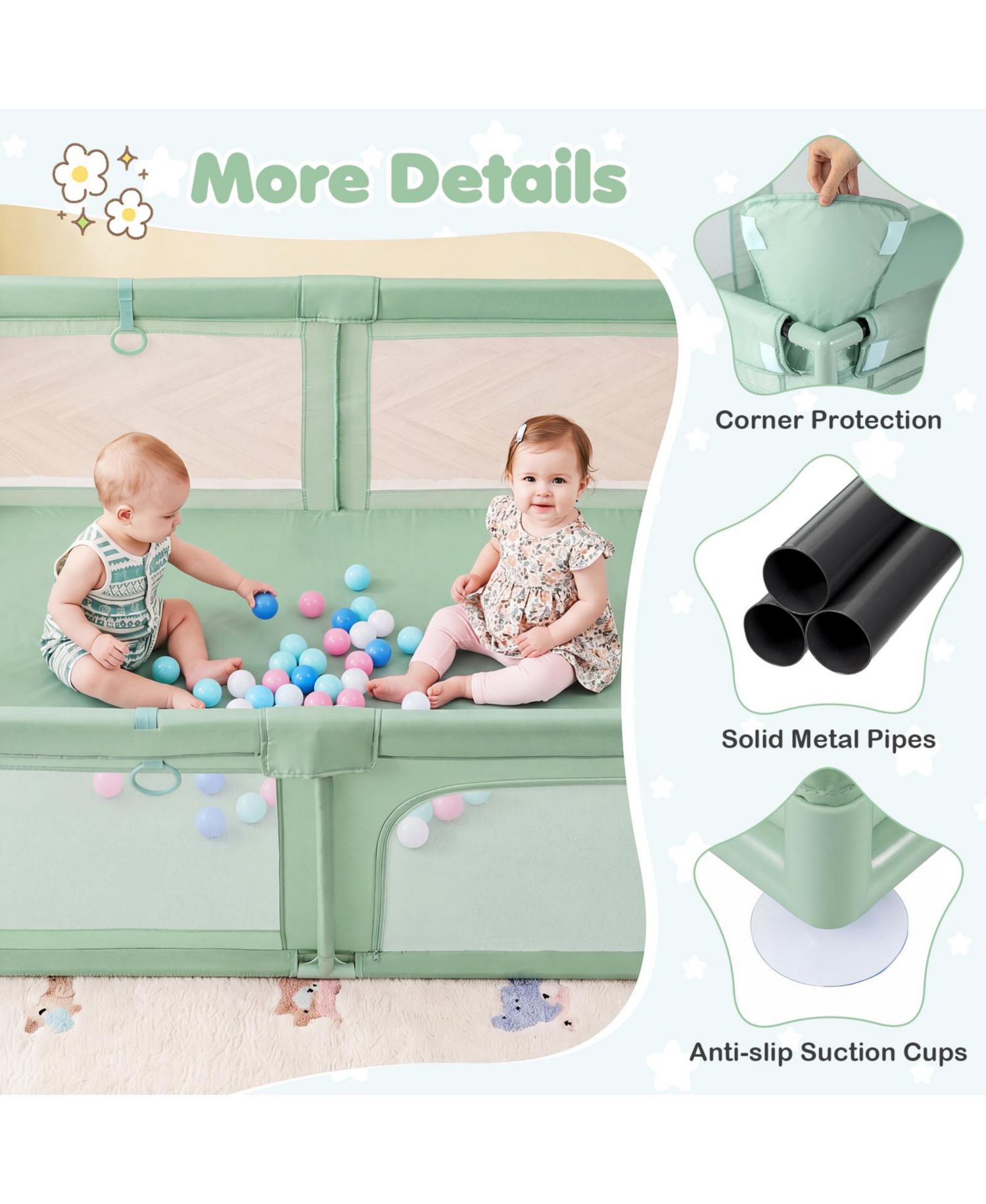 Large Portable Baby Playpen with 50 Ocean Balls