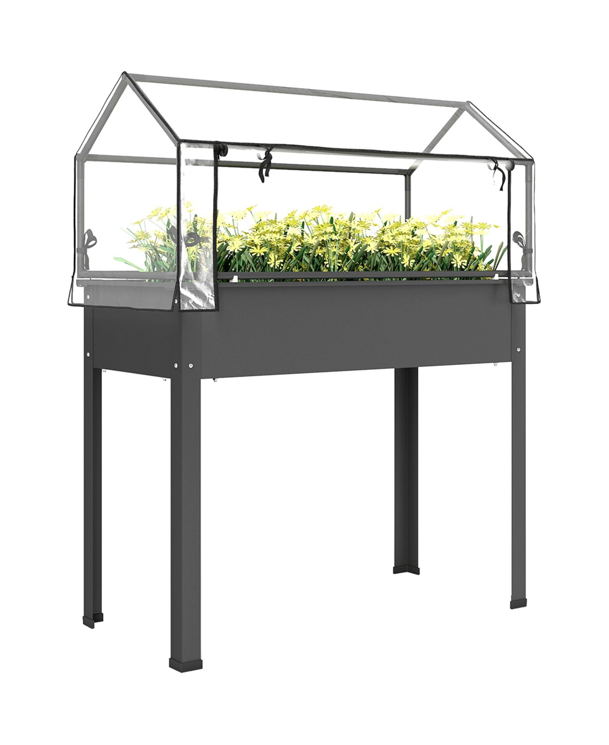 Outsunny Raised Garden Bed with house Cover, - Dark gray