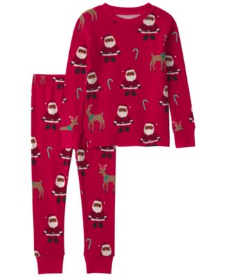 Toddler Girls' 2T-5T Santa Christmas Long-Sleeve Snug-Fit Top and Pants, 2-Piece Pajama Set