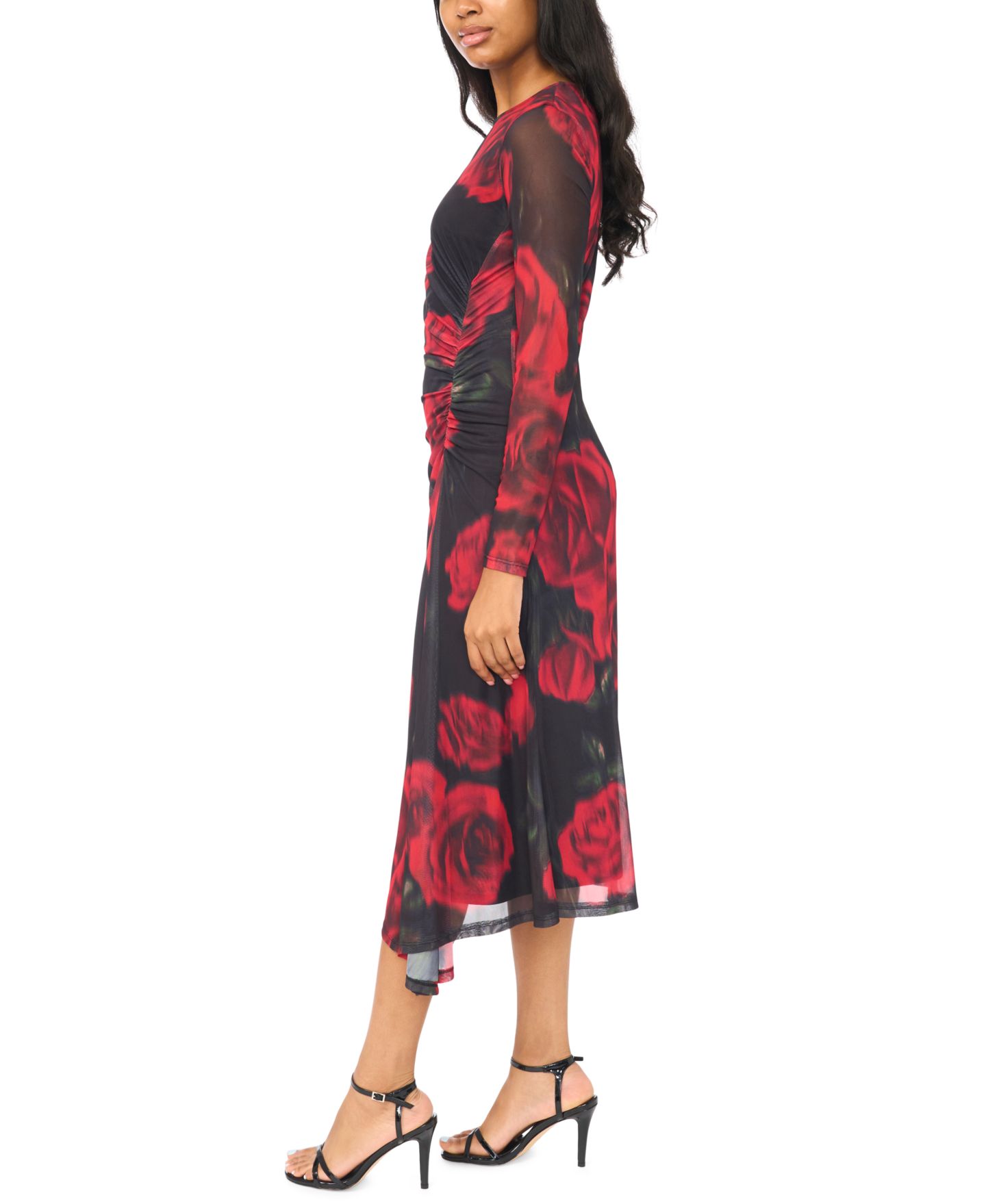 Женское платье MSK Long-Sleeve Floral Mock Neck Midi, цвет: Чёрный разноцветный — фото 2