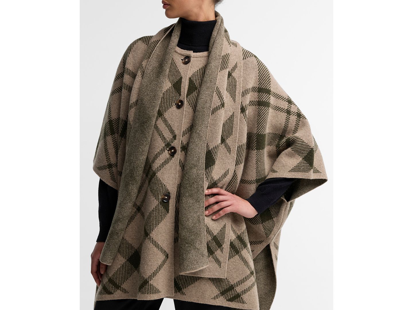 Женское пальто Barbour Vienna Tartan Knitted V-Neck Wool-Blend Cape, цвет: Тёплый разноцветный — фото 3
