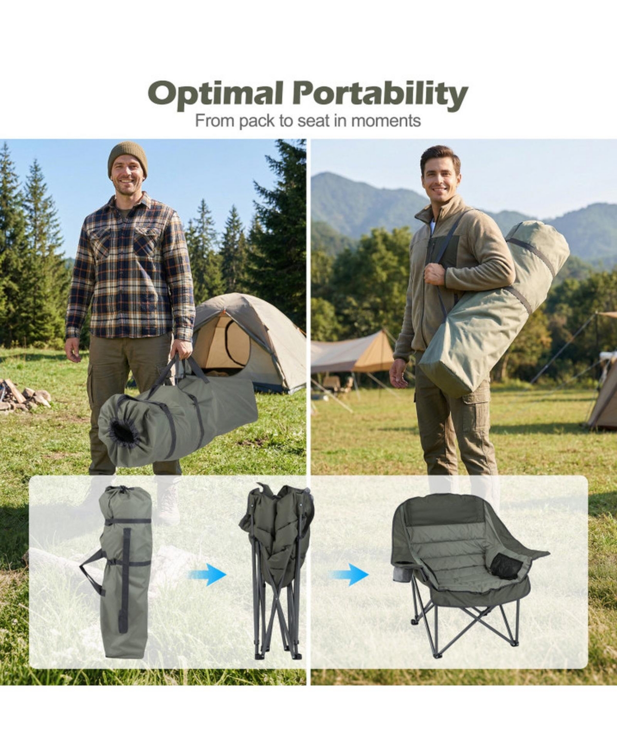 Sugift Oversized Folding Camping Chair with Cup Holder Side Pockets and 500 lbs Capacity