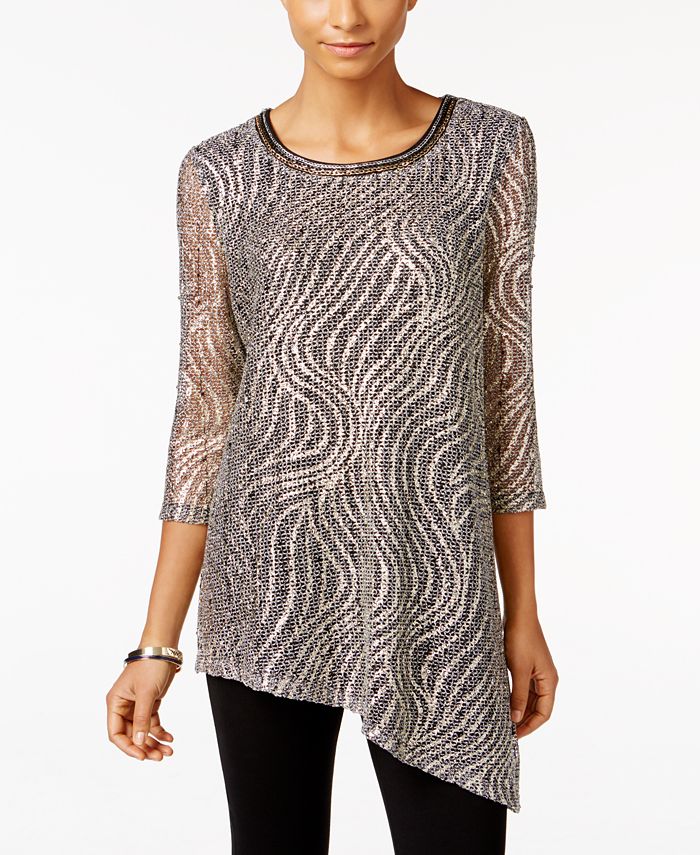 Jm Collection Women's Plus Size Asymmetrical Metallic Top