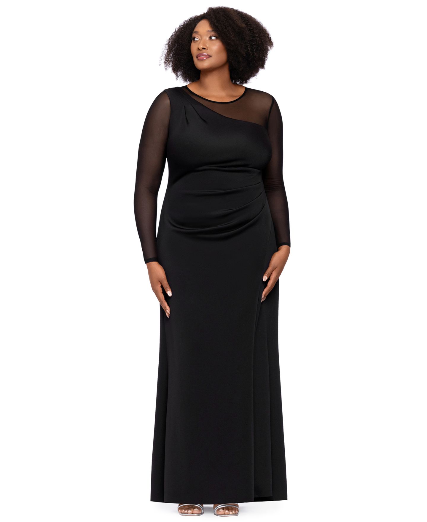 Женское платье XSCAPE Plus Size Wedding Guest Long-Sleeve Mesh, цвет: Чёрный — фото 2