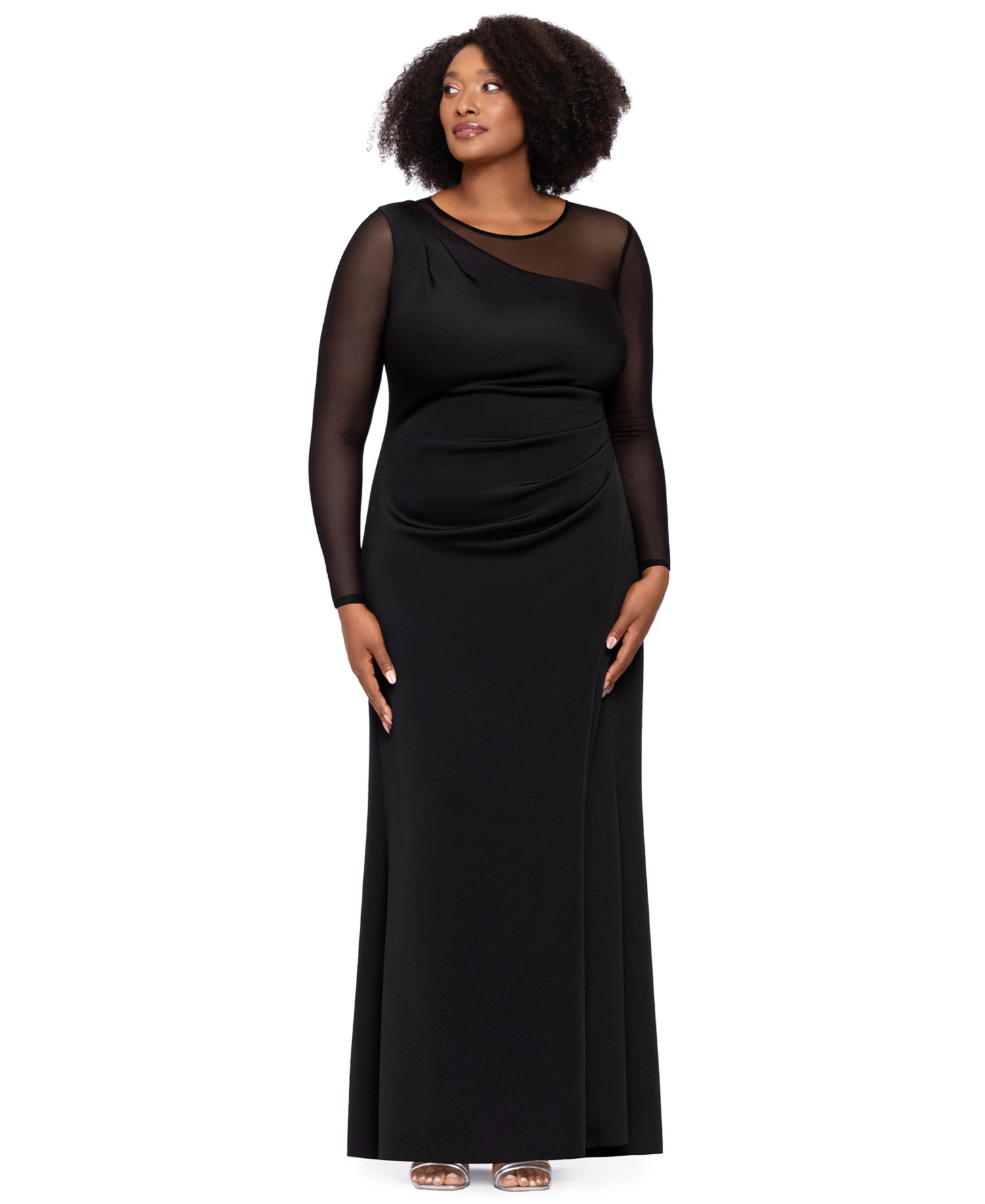 Plus Size Wedding Guest Long-Sleeve Mesh Dress