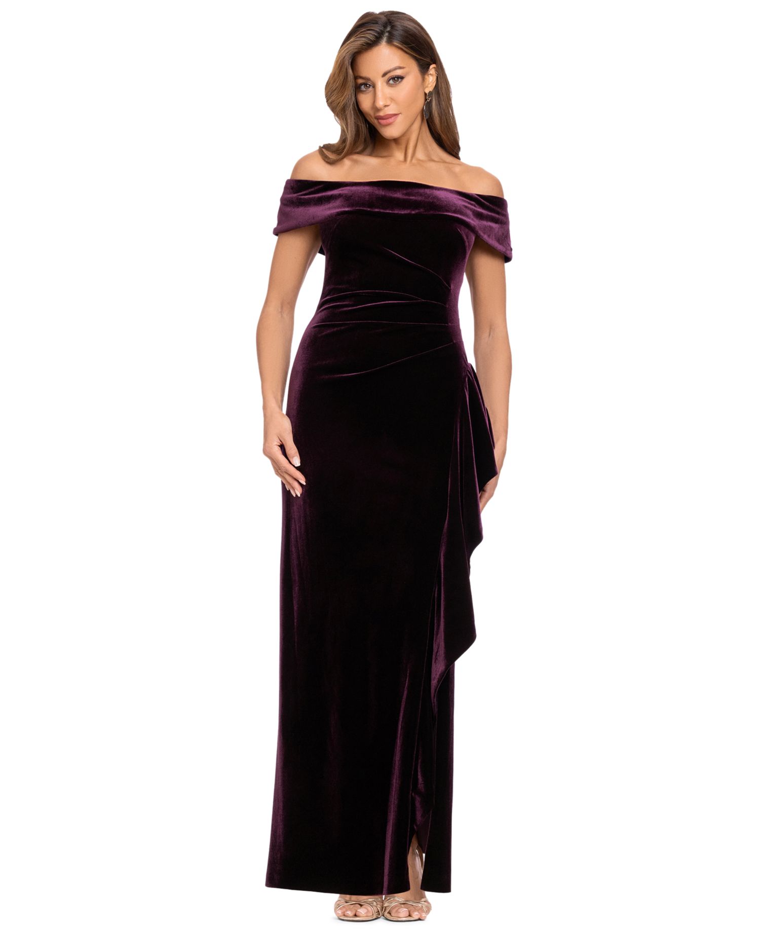Women's Velvet Off-the-Shoulder Ruffle Gown
